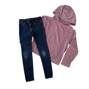 GapKids 1969 Jeans 7 Slim & Cat & Jack Washed Hoodie Outfit Set Winter Girls 6/7